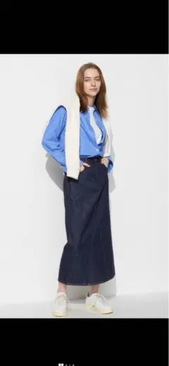 デニムパネルロングスカート　UNIQLO 58 ネイビー　デニム