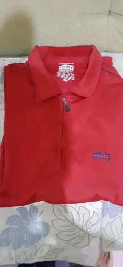 cosby ゴルフウェア メンズ ハーフジップ ポロシャツ レッド LL
