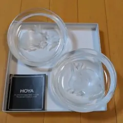 HOYAクリスタルガラス レリーフ皿 干支 卯 2個セット