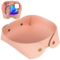 レザートレイ 小物入れ 卓上 PU革 アクセサリートレイ 折り畳み式 ピンク