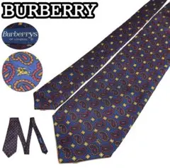 美品 BURBERRY バーバリー ネクタイ 総柄 ネイビー ペイズリー
