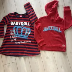BABYDOLL フード付きパーカー 120cm レッド110cm二点セット