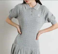 オリーブ デ オリーブ ネコ刺繍ニットワンピ　グレー