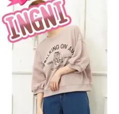 INGNI 五分袖 スウェットトップス 裏毛レトロガールPTクルーN 5分袖
