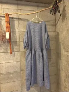 nest Robe リネンギンガムバルーンスリーブワンピース ネイビー