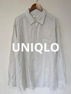 ユニクロ プレミアムリネンシャツ ストライプ オフホワイト × グレー　4XL