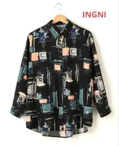 抽象柄 柄シャツ 長袖シャツ INGNI Мサイズ レディースシャツ 黒