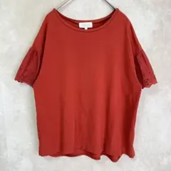 ALPHA CUBIC Tシャツ 刺繍レース袖 半袖 コットン100% Lのサムネイル