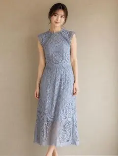 LIPSY LONDON 総レース ワンピース ドレス ブルーグレーUK8結婚式のサムネイル