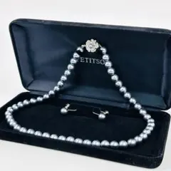 美品　プチソワール　グレー パールビーズ ネックレス イヤリング セット　シルバ