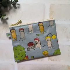 ミニミニポーチ　ラミネート　フルーツねこちゃん　ブルー