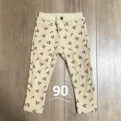 裏起毛レギンス さくらんぼ柄 パンツ 90 ベージュ