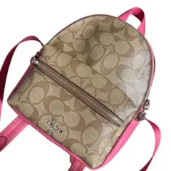 美品✨コーチ　リュックサック　バッグ　ピンク　シグネチャー　レザー　58315