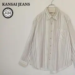 KANSAIJEANS　シャツ　コーデュロイ　ストライプ　白　ホワイト　長袖　Lのサムネイル