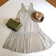 LOWRYSFARM♡クリンクルリボンプリーツワンピース ベージュ