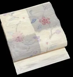 なでしこ】絽綴れ 名古屋帯 夏帯 クリーム 白 小花 長さ384 o1668 