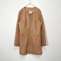 希少♡Cara ノーカラーラムレザー ロングジャケット