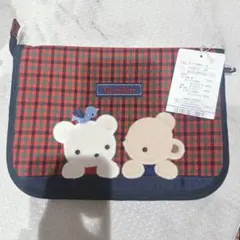 新品未使用ファミリア母子手帳ケース 赤黒チェック クマ刺繍