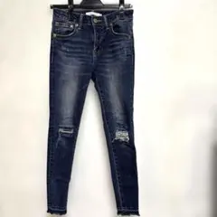 AZULダメージ加工スキニーデニム ダークブルーSレディース
