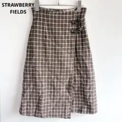 5141ストロベリーフィールド【美品】チェック柄ラップスカート　セミフレア　秋冬