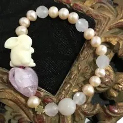 ❤️ツキを呼ぶうさぎ❤️ ブレスレット　ムーンストーン　淡水真珠　スモール　✨匿名