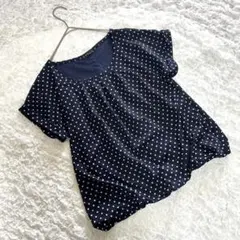 美品【シーディーエスベーシック】（M）半袖 水玉模様ブラウス ネイビーのサムネイル