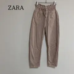 ザラ ボトムス ウエストゴム EUR34 ピンクベージュ デニム ハイウェスト