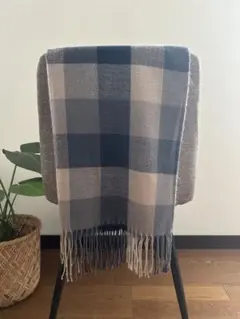 【週末セール】チェック柄マフラー ネイビー×ベージュ