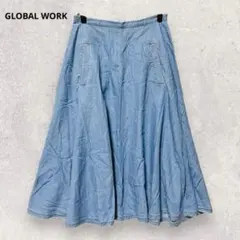 グローバルワーク デニムスカート フレア M ブルー ミディ丈 カジュアル