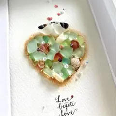 2026 新年感謝作品 シマエナガとハート〜グリーン〜　シーグラスアート