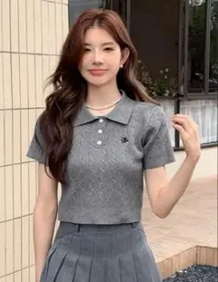 SHEIN dazy 半袖トップス ニット ポロシャツ グレー