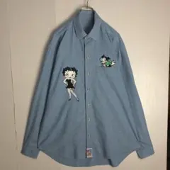 ヴィンテージ USA製 ベティ刺繍 長袖シャツ デニム XL 青