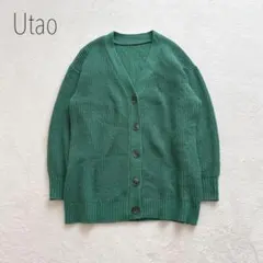 utao 厚手ニットカーディガン　オーバーサイズ　セーター　グリーン　ウール混