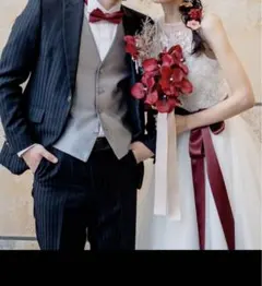 ウェディングブーケ　ブートニアset 前撮り　結婚式　レッド