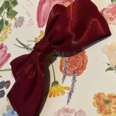 リボン バレッタ 赤 無地 サテン 艶 ヘアアクセサリー レッド 大きめ