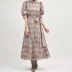 SNIDEL スナイデルリボンシャツワンピース F チェック柄 パフスリーブ
