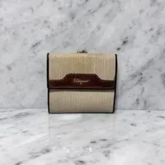 OLD サルヴァトーレフェラガモ 二つ折り財布 本革 レザー がま口財布 ロゴ