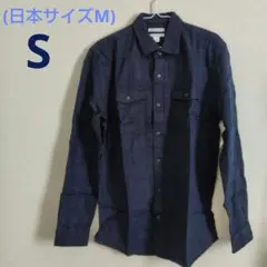 ✪フランネルシャツ 2ポケット 長袖 メンズ S(日本 M ) ネイビー