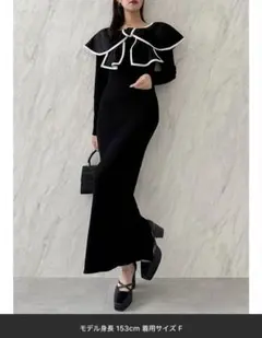 美品★dazzlin パイピングリボンニットワンピース　ブラック　F