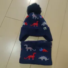 【送料無料】恐竜柄 ニット帽子＆ネックウォーマーセット♪