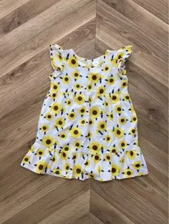 ベビー服キッズ服　トップスワンピースノースリーブ　ひまわり　90