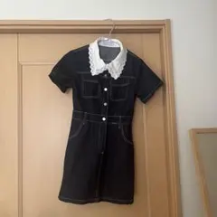 LA POMME petit レース襟半袖デニムミニワンピース レース襟半袖デニムミニワンピース Lace Collar Denim One Piece
