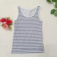 タンクトップ ボーダー ネイビー M 春 夏 インナー 部屋着 旅行 キャンプ