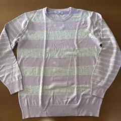 ラベンダー グレー ストライプ ニット L