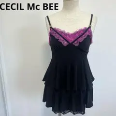 セシルマクビー キャミソール ワンピース フリルレース キャミワンピ 黒 ピンク
