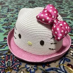 ★ハローキティ 麦わら帽子 リボン　ベビー　キッズ　サンリオ　50センチ　★のサムネイル