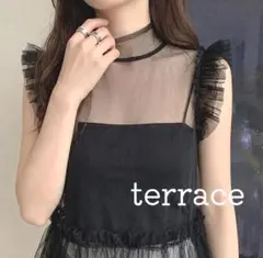 terrace チュール フリル シアートップス 透け感 重ね着 バレエコア 黒