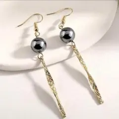 ハワイアンジュエリー　ツイスト　ゴールド　ブラックパール　ピアス