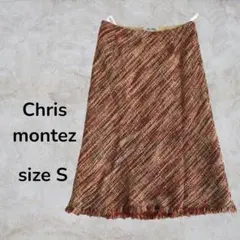 Chris montez ストレートスカート　ツイード　赤系　ブラウン系　秋冬