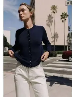 【新品未使用タグ付き】ZARA フリルトリムニットカーディガン S